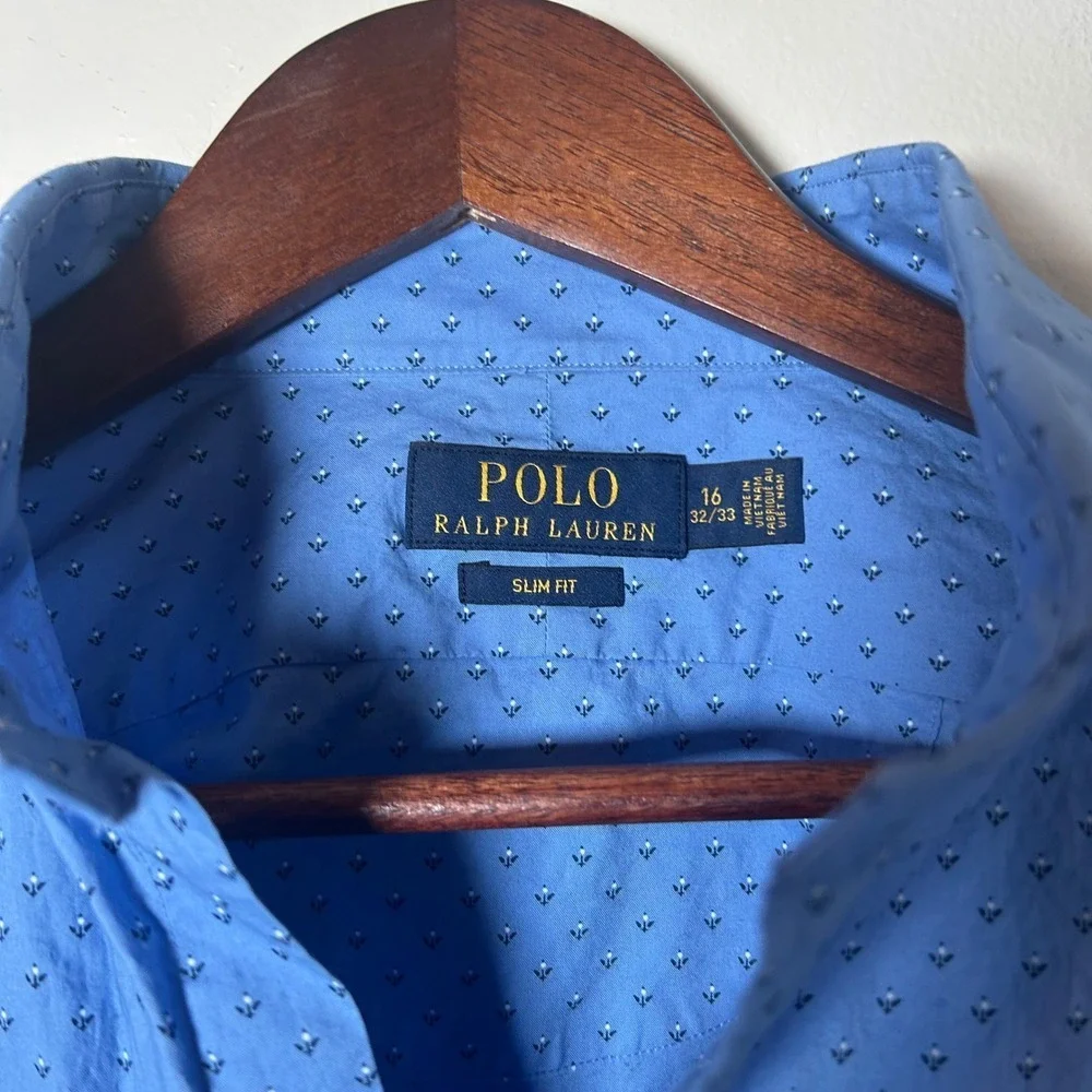 Polo Ralph Lauren Men's Blue Dotted Slim Fit Dress Shirt Size 16 32/33